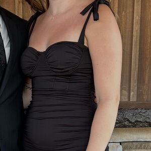 Windsor Black Mini Dress with Ruched Detail